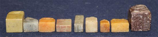 A group of 19th and 20th century Chinese soapstone seals, some inscribed